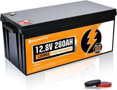 Акумуляторна батарея LiFePO4 12V 280Ah з BMS і 6000 циклами, літієва батарея 3584 Втгод 12 В для автофургону, комплект сонячних панелей, повний комплект сонячної системи 12,8 В 280 Ач