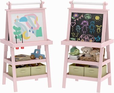 Дитяча фліпчарт AIYAPLAY 3 в 1 з магнітною дошкою та рулоном паперу - для дітей 3-6 років (зелене дерево, рожевий)