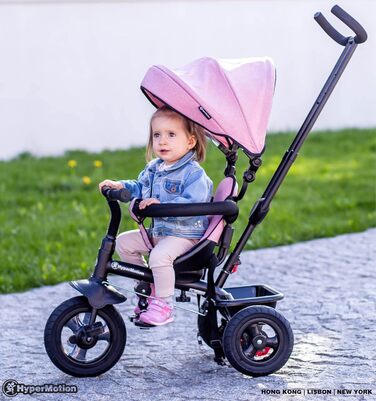 Триколісний велосипед HyperMotion з ручкою для батьків, рожевий - для дітей від 1 до 4 років (до 20 кг)