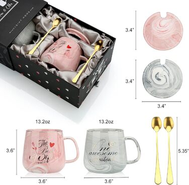 Набір кавових чашок для пари: подарунок на весілля, заручини, для наречених, 370 мл, кераміка-мрамор, овальні