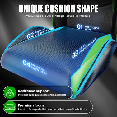 Ігровий крісло Bigzzia - ергономічне комп'ютерне крісло для геймерів з підголівником, RGB підсвічуванням, для підлітків та дорослих (чорно-зелене, без LED)