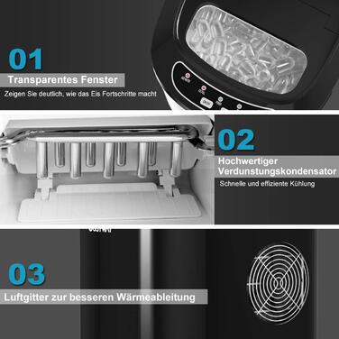 Машина для виробництва кубиків льоду COSTWAY 12 кг/24 години, 9 кубиків льоду за 6-13 хвилин, резервуар 2,2 л, 2 розміри, включаючи лопату, чорна