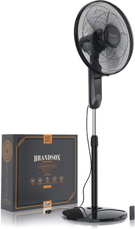 Вентилятор Brandson підлоговий, 60 Вт, з пультом, дисплеєм, осциляцією 80°, регульована висота, 3 швидкості, нахил голови 35°, чорний