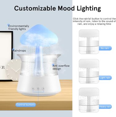 Зволожувач повітря Rain Clouds, зволожувач 3 в 1 Rain Cloud/Аромадифузор/7 кольорів Світлодіодний нічник, розсіювальний дифузор для спальні з краплею води Ефірні олії (білий)