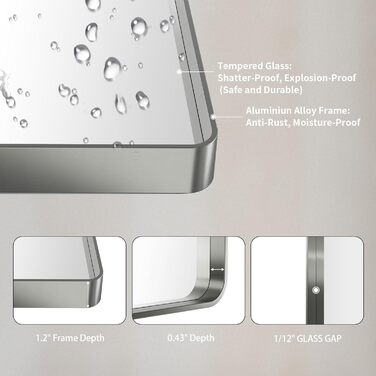 LOAAO Дзеркало для ванної кімнати 61x91.4 см з округлим прямокутним кольоровим каркасом, для макіяжу, настінне, з нержавіючого скла, горизонтальне або вертикальне встановлення (хромована нікель)