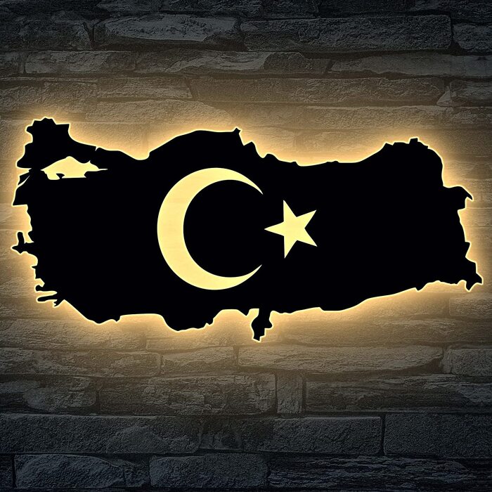 Фольга карта Туреччини із зображенням герба Туреччини емблема Trkiye нічник декоративний світлодіодний RGB зірка і півмісяць подарунок Туреччини для друзів на день народження, настінне освітлення для вечірок