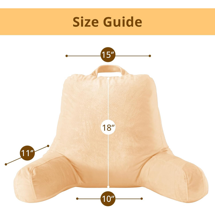 Підкуштуник Sasttie з велюровою спинкою для читання в ліжку, м'яка подушка для підтримки спини, з підлокітниками для дивана, софи та підлоги, ідеально для гуртожитків та аксесуарів для читання, колір: пісочний