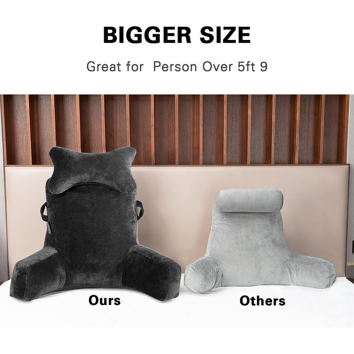 Крісло-мішок для читання, велике (78,7 см), з підголовником та підлокітниками, сіре для читання, перегляду телевізора, дорослих