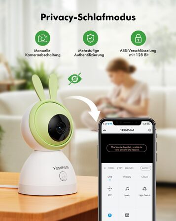 Відеоняня з камерою 1080P HD PTZ 360° та Wi-Fi: монітор для немовлят з додатком, нічним баченням, 4x Zoom, детекцією руху/звуку, двостороннім аудіо, автотрекінгом та сповіщеннями