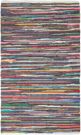 Домашні пейзажі круглий килимок чінді / постільна білизна ручної роботи з 100 переробленої бавовни, клаптева ковдра в різнокольорову смужку (120 х 180 см)