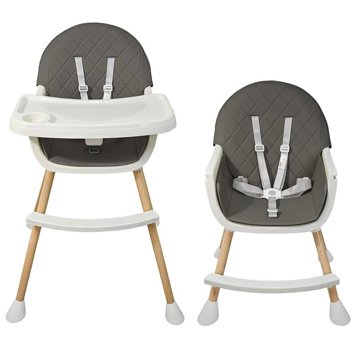 Дитячий стільчик Almar Baby 2-в-1 сірого кольору з м'яким сидінням та столиком для дітей 6-36 місяців