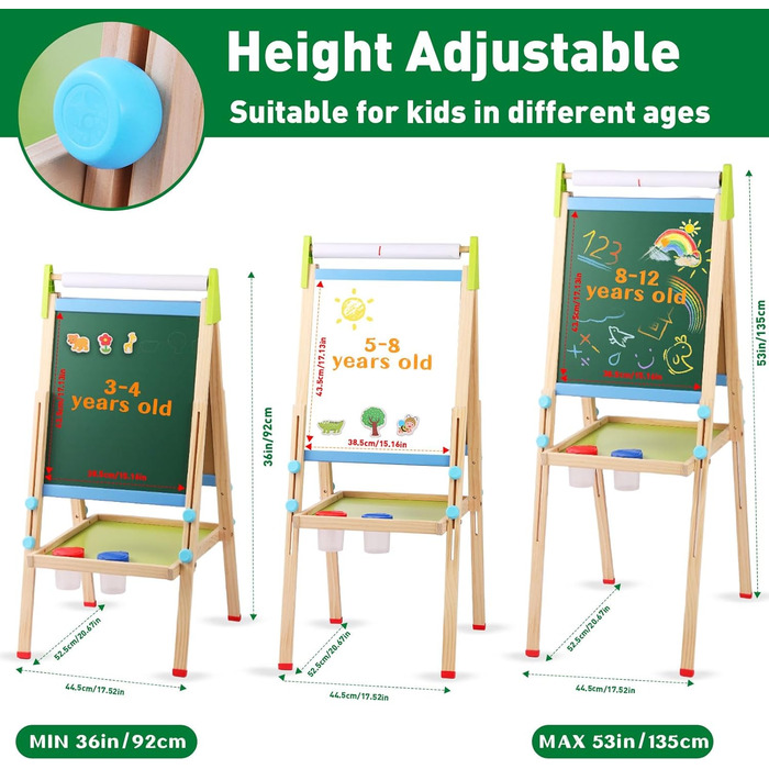 Дерев'яна іграшкова дошка Kinder: двостороння мольберт-дошка з аксесуарами для малювання, для дітей 3-12 років