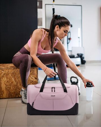 Спортивна сумка LOVEVOOK для жінок 30L з відділенням для взуття та мокрих речей, невелика сумка для залу, плавання, сауни, ручної поклажі для спорту, фітнесу, тренувань, подорожей, водонепроникна дорожня сумка-мішок (B-рожевий Чорний, 45x24x28cm(30L))