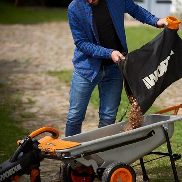 WORX WG505E: Електричний повітродув та пилосос для листя 3000W – 3-в-1 (повітродув, пилосос, мульчер) з мішком 45л – швидкість 335 км/год, об'єм 600 м³/год