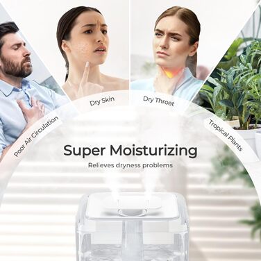 Зволожувач повітря Chivalz Top Fill для великих кімнат 6л з нічником, обертовою на 360° форсункою, 50 год роботи, аромадифузор для спальні, дитячої, рослин, немовлят, білий + 2 виходи туману