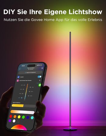 Govee RGBIC LED Торшер WiFi, Димування, Alexa/Matter, 16 млн кольорів, 85 режимів, Музичний режим, DIY, Чорний