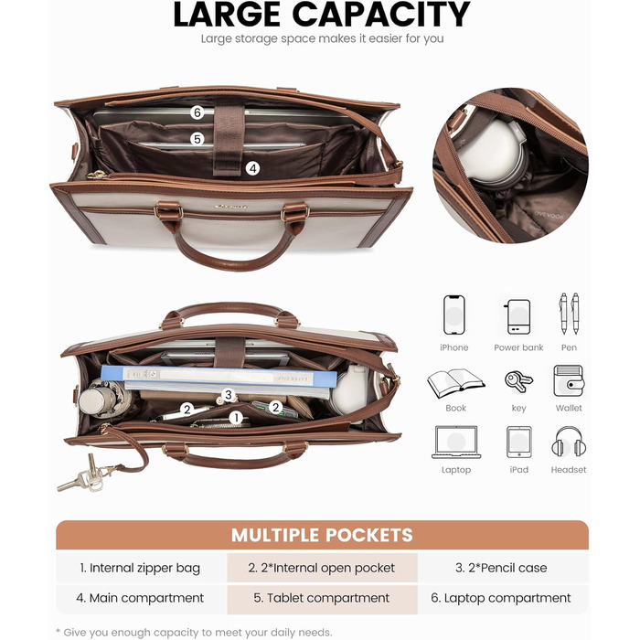 Сумка для ноутбука LOVEVOOK 15.6 дюймів, жіноча, велика, з екошкіри, для роботи, навчання, універсальна, на плечі, велика містка сумка-шопер