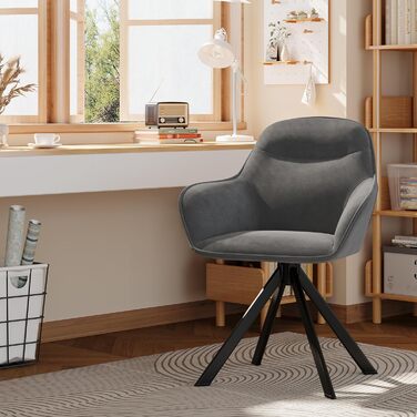 Набір з 6 обертових кухонних стільців з підлокітниками, м'який стілець з велюру, для вітальні та їдальні, темно-сірий