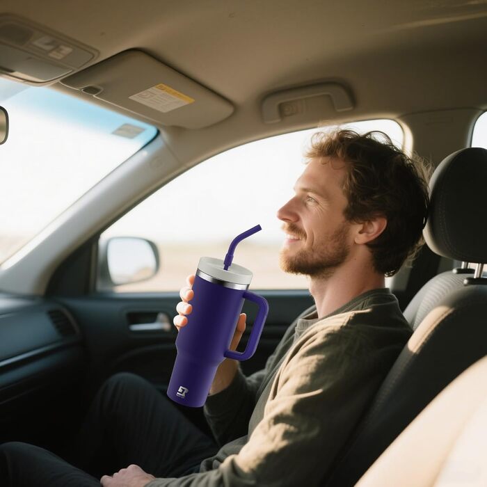 Термокружка-пляшка 1200 мл з трубочкою та антиковзним ручним захопленням, без BPA, з подвійними стінками для ізоляції, для автомобіля, офісу, відпочинку на природі (Пастельно-рожевий, Біло-рожевий, Глибокий фіолетовий)