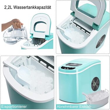 Машина для приготування льоду RELAX4LIFE: 12 кг/24 год, 2 розміри, 2.2 л бак, для дому та офісу (зелена)