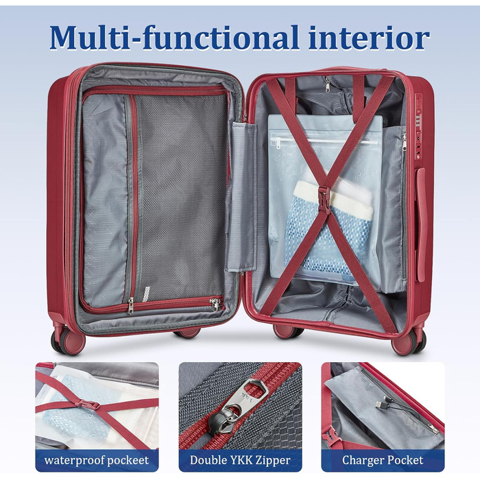 Набір валіз Joyway 4 шт. з жорстким корпусом та TSA-замком. Розширюваний набір валіз, містить 1 велику сумку (Червоний).