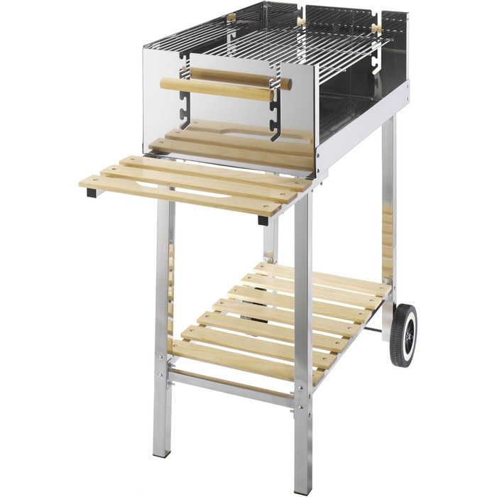 Grillwagen HKG 500 XXL з нержавіючої сталі: вугільний гриль на колесах з полицею для дров, велика решітка, регулювання висоти, довговічний
