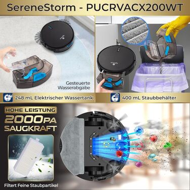 Робот-пилосос SereneLife 3-в-1 з функцією миття, керування через додаток, для тварин та килимів, 1000Pa, чорний