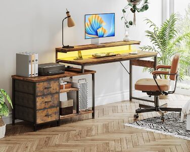 Кутовий стіл ODK з ящиками 174x100 см, з полицею, реверсивний, для геймінгу, офісу, дому, коричневий