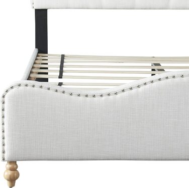 Ліжко з м'якою оббивкою Merax 140 х 200 см молодіжне ліжко односпальне ліжко з узголів'ям, узніжжям і рейковим каркасомм'яке молодіжне ліжко гостьове ліжко