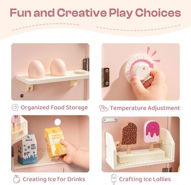 Дерев'яна іграшкова кухня ROBUD для дітей з реалістичним аксесуаром, набір іграшкової кухні з багатьма функціями, сучасний дизайн, подарунок від 3 років (холодильник)