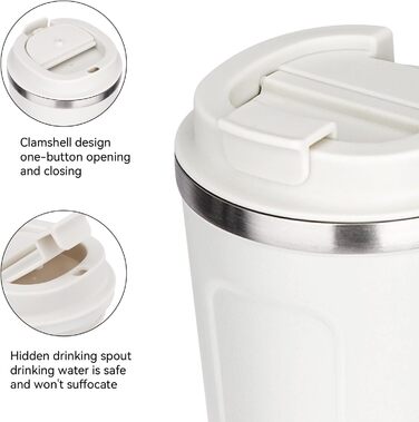 ERBO Термокружка для кави з нержавіючої сталі, 380 мл, 2 шт. (білий + рожевий), з кришкою, для кави на винос, екологічна