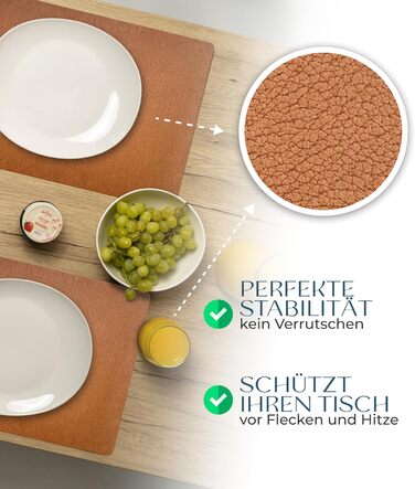 Набори серветок на стіл, 4 шт. – Екологічні, стабільні та нековзні – З високоякісної переробленої шкіри, Made in Germany (Bison)