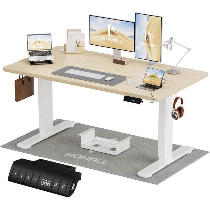 Електричний стіл Homall 120x60 см з регулюванням висоти, з 4-секційною стільницею, пам'яттю, білий + бежевий