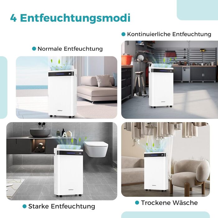 Електричний осушувач повітря COSTWAY 3 режими, 30м², 6.5л бак, таймер 24г, 2 швидкості, тихий режим ≤42dB, 28.5л/день