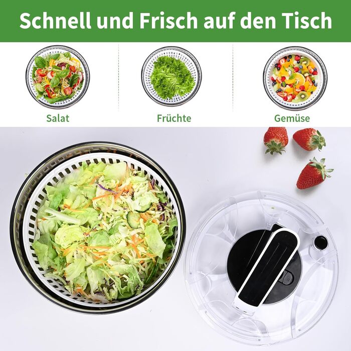 Салатниця-центрифуга 4.5л з нержавіючої сталі - для миття овочів, зелені та ягід