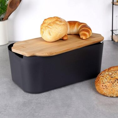 Хлібник Vilde з дерев'яною дошкою, чорний 33x18,5x12 см