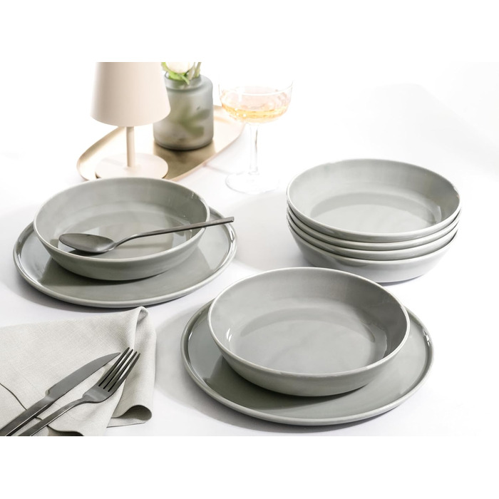 Набір посуду CreaTable Chef Collection (18 предметів) для 6 осіб: сервіз з порцеляни, 12-ти речі, сірий колір, Made in Europe