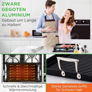 НутріШеф Гриль-плита 56 см – чавунна сковорода-гриль з антипригарним покриттям та жолобками для збору жиру, стійка до високих температур. Підходить для газового гриля, плити, BBQ та приготування їжі в приміщенні.