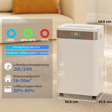 Зволожувач повітря, об'єм бака 4,5 літра, таймер на 24 години, LED-дисплей, пластиковий корпус, білий