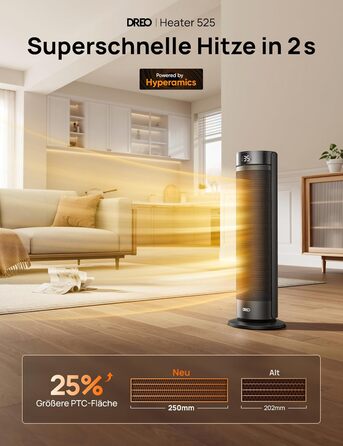 Електричний обігрівач Dreo 23 дюйми (58 см) – 2000 Вт, тихий, з пультом, таймером, осциляцією, 5 режимів, PTC кераміка, для великих приміщень, офісу (чорний)