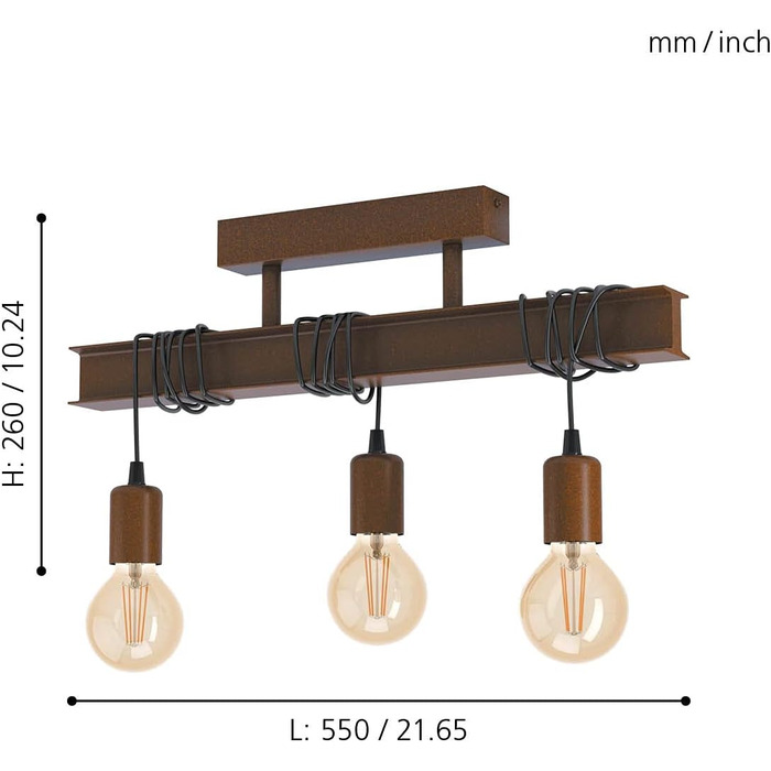 Підвісний світильник EGLO Townshend 4, підвісний світильник на 4 полум'я вінтажний, промисловий, металевий підвісний світильник, лампа обіднього столу в іржавому вигляді, світильник для вітальні з цоколем E27 (стельовий світильник)