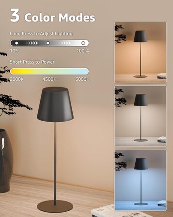 LED настільна лампа FUYO 2 шт. в наборі, акумуляторна, USB-C, сенсорне керування, регулювання яскравості, 2700K-6000K, 3 кольори, для дому та вулиці (чорний)