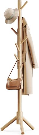 Дерев'яна вішалка для одягу Pipishell з 8 гачками, регульована по висоті, для одягу, шапок та сумок, для вітальні, спальні або офісу