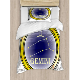 Знак зодіаку Набір підковдр Gemini Двоспальне ліжко, коло та щити, м'яка форма Високоякісна підковдра з 2 предметів з 1 наволочкою, 170 x 220 см - 75 x 50 см, темно-синій жовтий помаранчевий