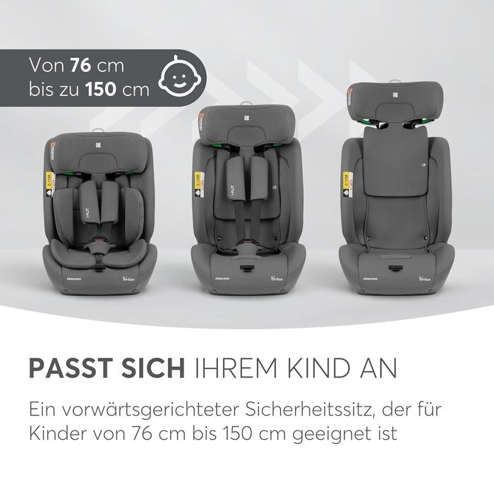 Автокрісло KikkaBoo i-Size i-FLIT 9-36 кг, ISOFIX, група 1/2/3, 15 міс. - 12 років, збоку SPS, Top Tether, регульована підголовник (Світло-сірий)
