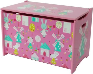 Стиль дому Іграшкова скриня Ящик для іграшок Дитяче сидіння Скриня Лавка для зберігання дитячої кімнати, рожевий, дерево (60 x 36 x 39 см) A-рожевий