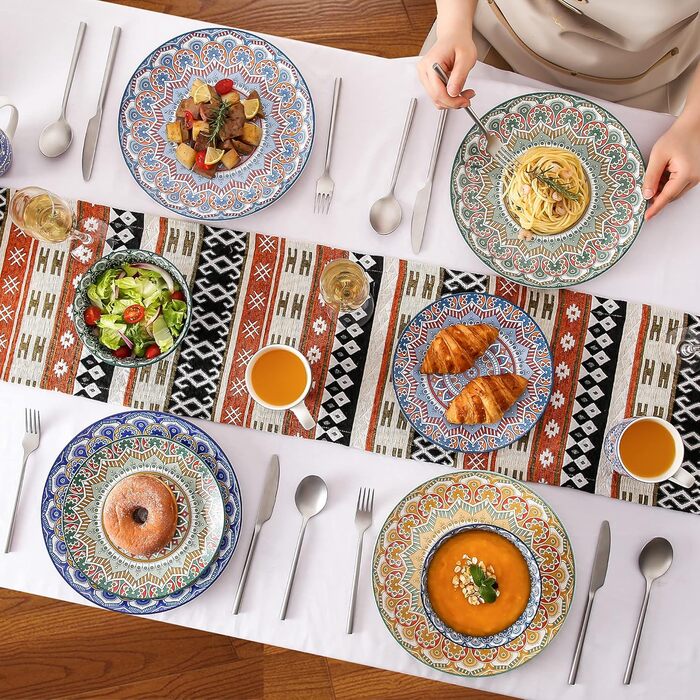 Набір посуду Vancasso MANDALA 48 предметів: сервіз для 12 осіб, ручна робота, богемський стиль