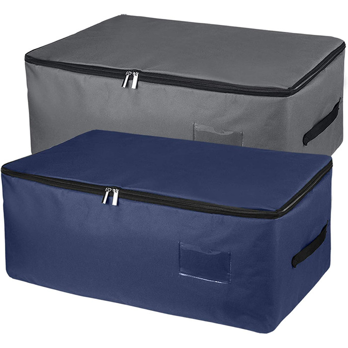 Ультра-великий комод під ліжком, сумка для зберігання під ліжком на блискавці з ручками, складаний органайзер для ковдр, подушок, одягу 70x42x35 см (темно-сірий темно-синій, 49l)