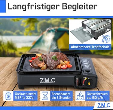 Z.M.C. 2-в-1 газовий набір для кемпінгу: плита та гриль з аксесуарами та кейсом. Газовий гриль та плита з пьезозапалюванням, 2.2kW, LPG-підключення
