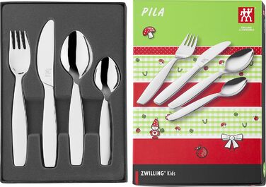 Набір дитячого посуду ZWILLING Jungle Kinderbesteck-Set, 4 шт., з яскравими джунглівськими мотивами, для дітей від 3 років, нержавіюча сталь 18/10, сріблястий